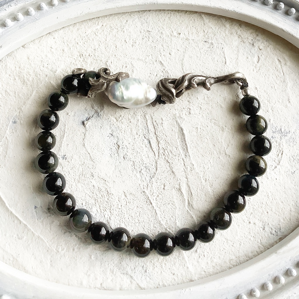 グリーンタイガーアイ ブレスレット バロックパール