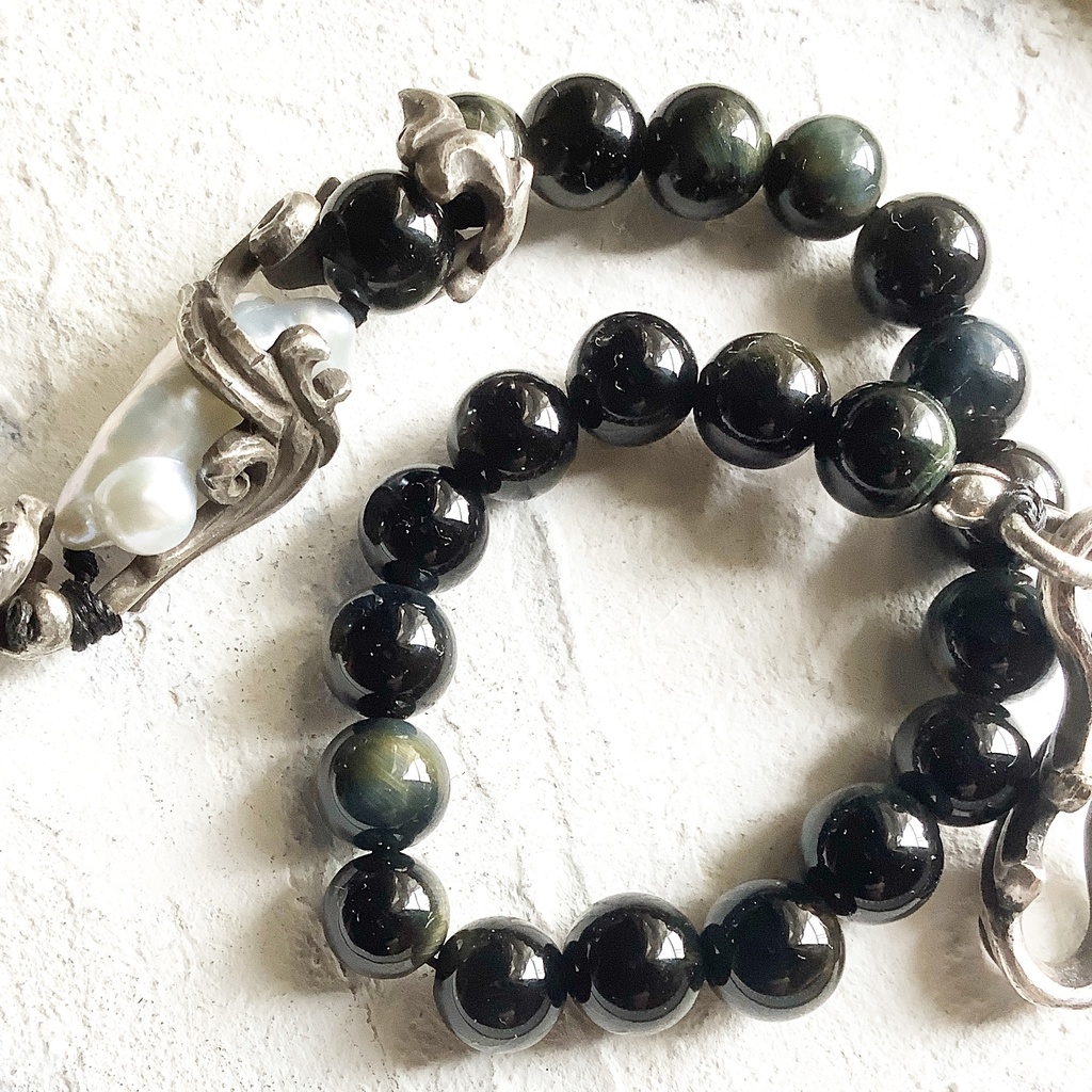 グリーンタイガーアイ ブレスレット バロックパール