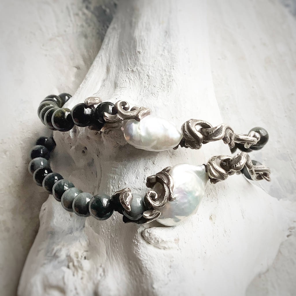 グリーンタイガーアイ ブレスレット バロックパール