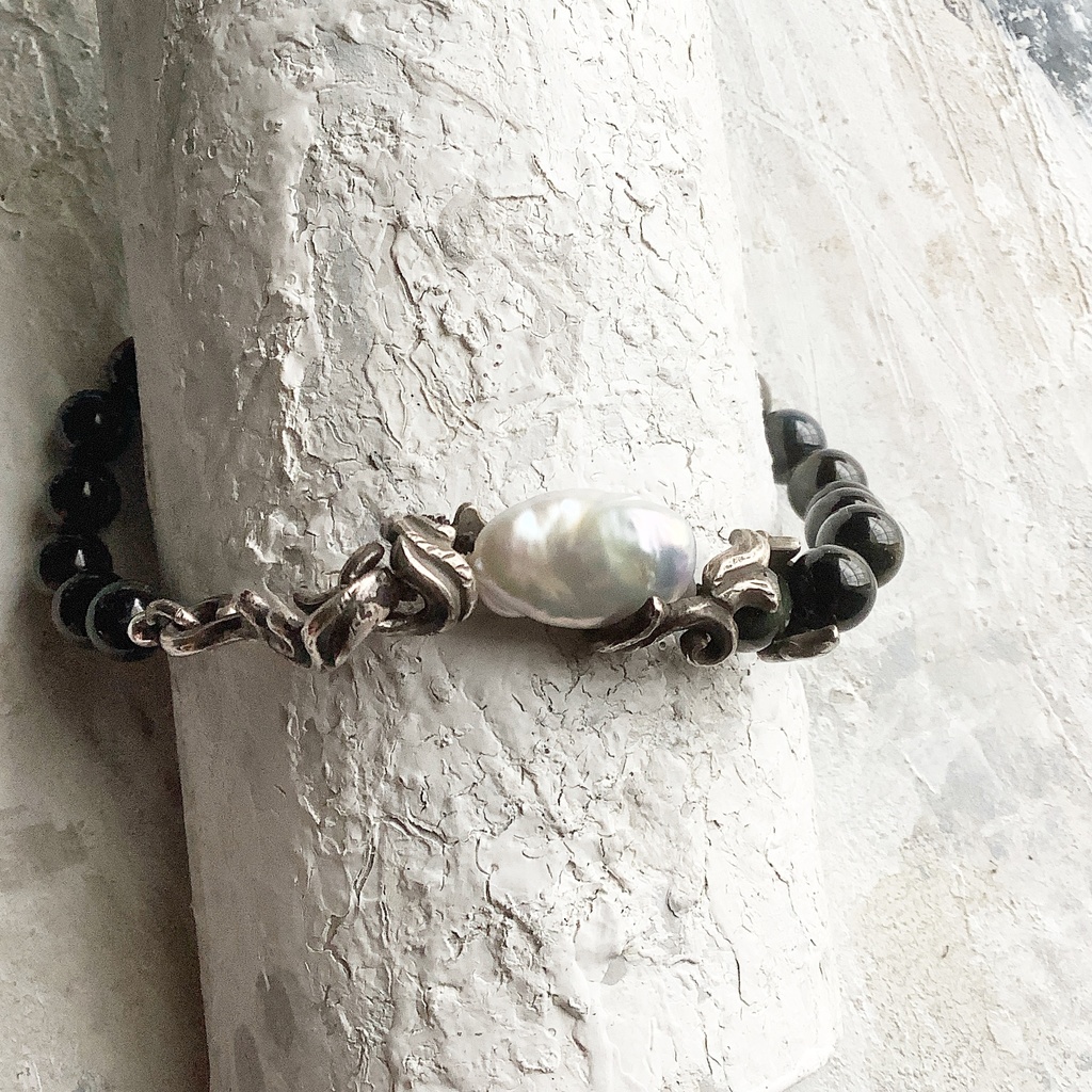 グリーンタイガーアイ ブレスレット バロックパール