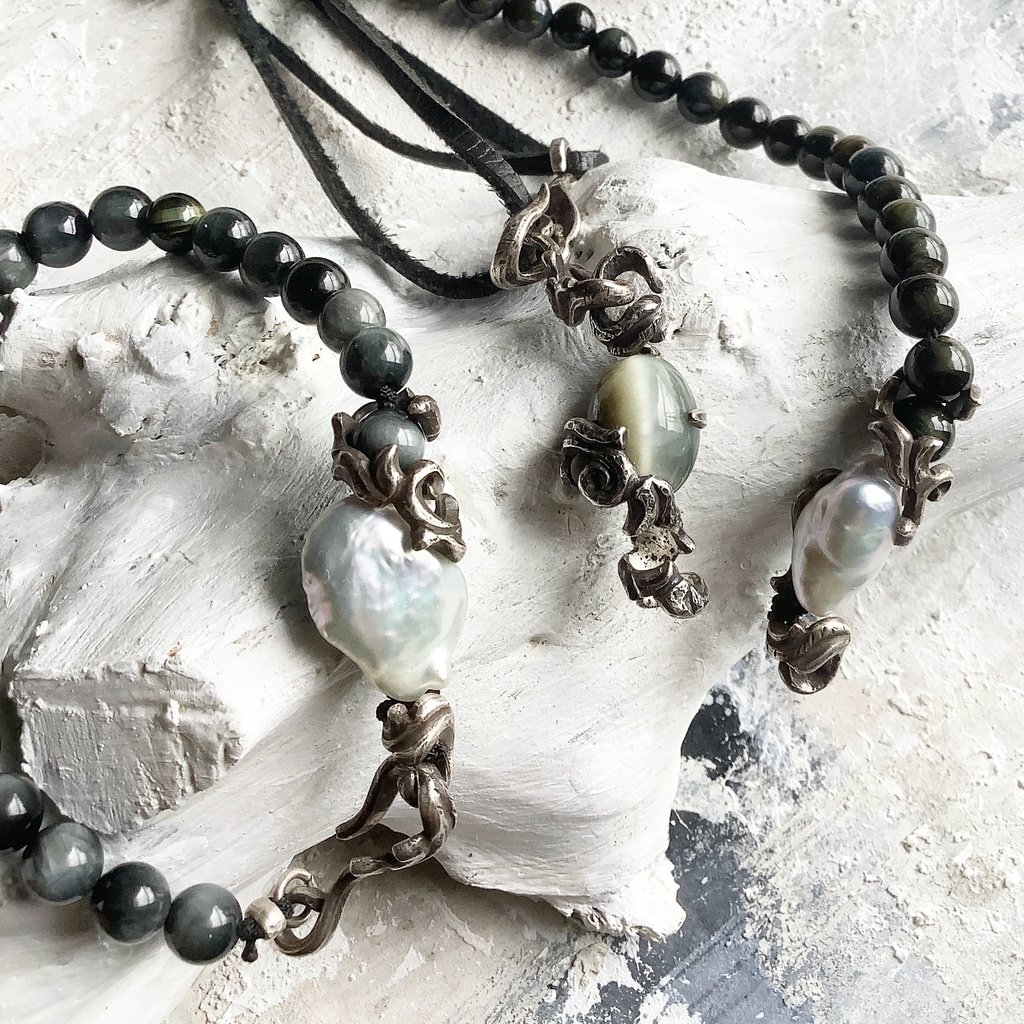 タイガーアイ 鹿革紐ネックレス