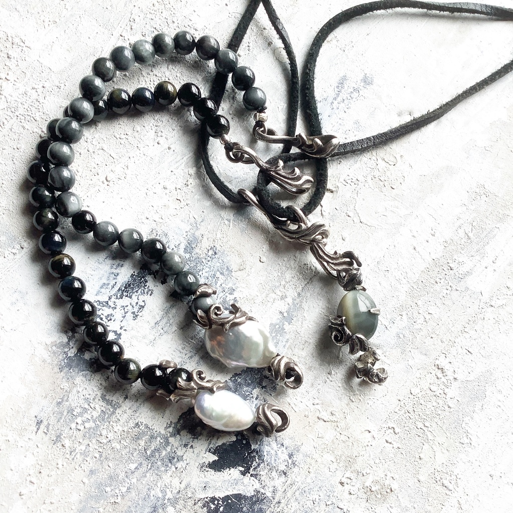 タイガーアイ 鹿革紐ネックレス