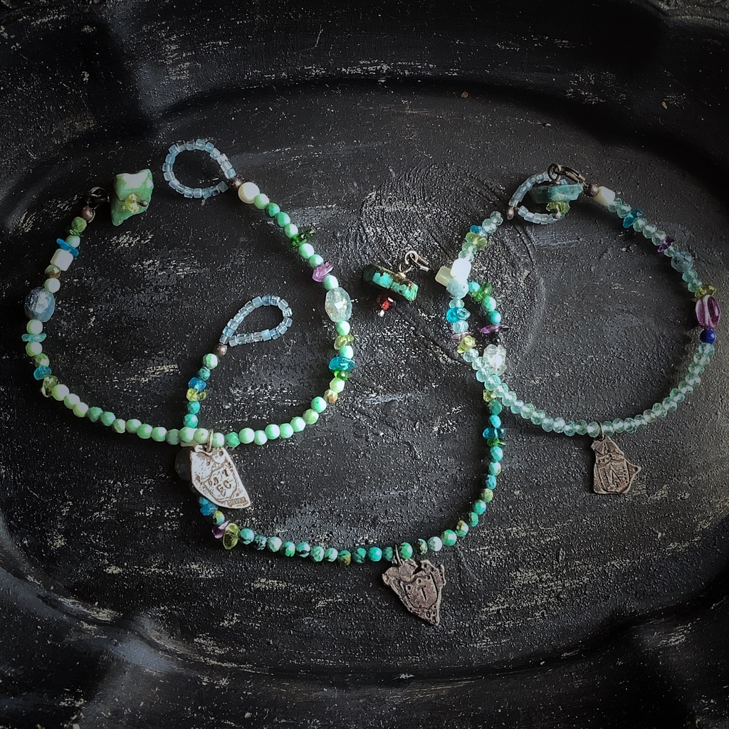 天然石青系ビーズブレス ターコイズ