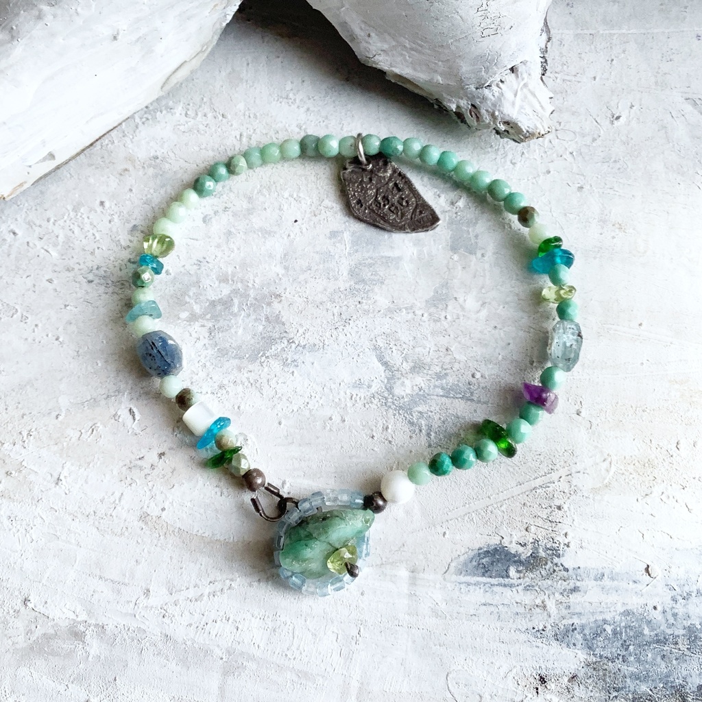 天然石ビーズブレス グリーンカルセドニー