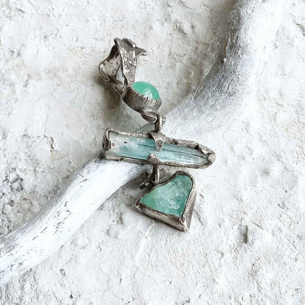 TTペンダント 〇▱▽ クリソプレーズ アクアマリン ブルーオパール