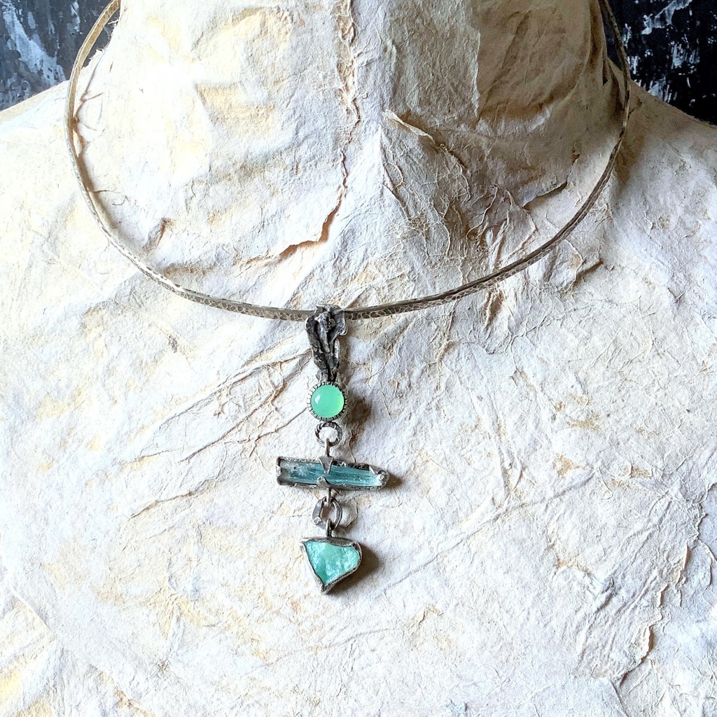 TTペンダント 〇▱▽ クリソプレーズ アクアマリン ブルーオパール