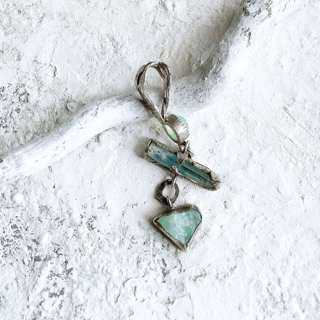 TTペンダント 〇▱▽ クリソプレーズ アクアマリン ブルーオパール