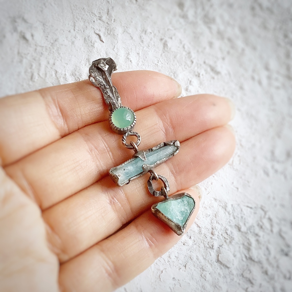 TTペンダント 〇▱▽ クリソプレーズ アクアマリン ブルーオパール