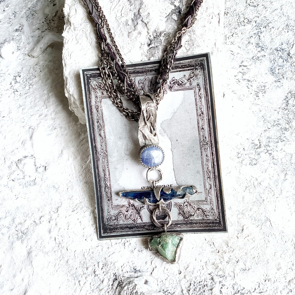 TTペンダント 〇▱▽ サファイヤ カイヤナイト エメラルド