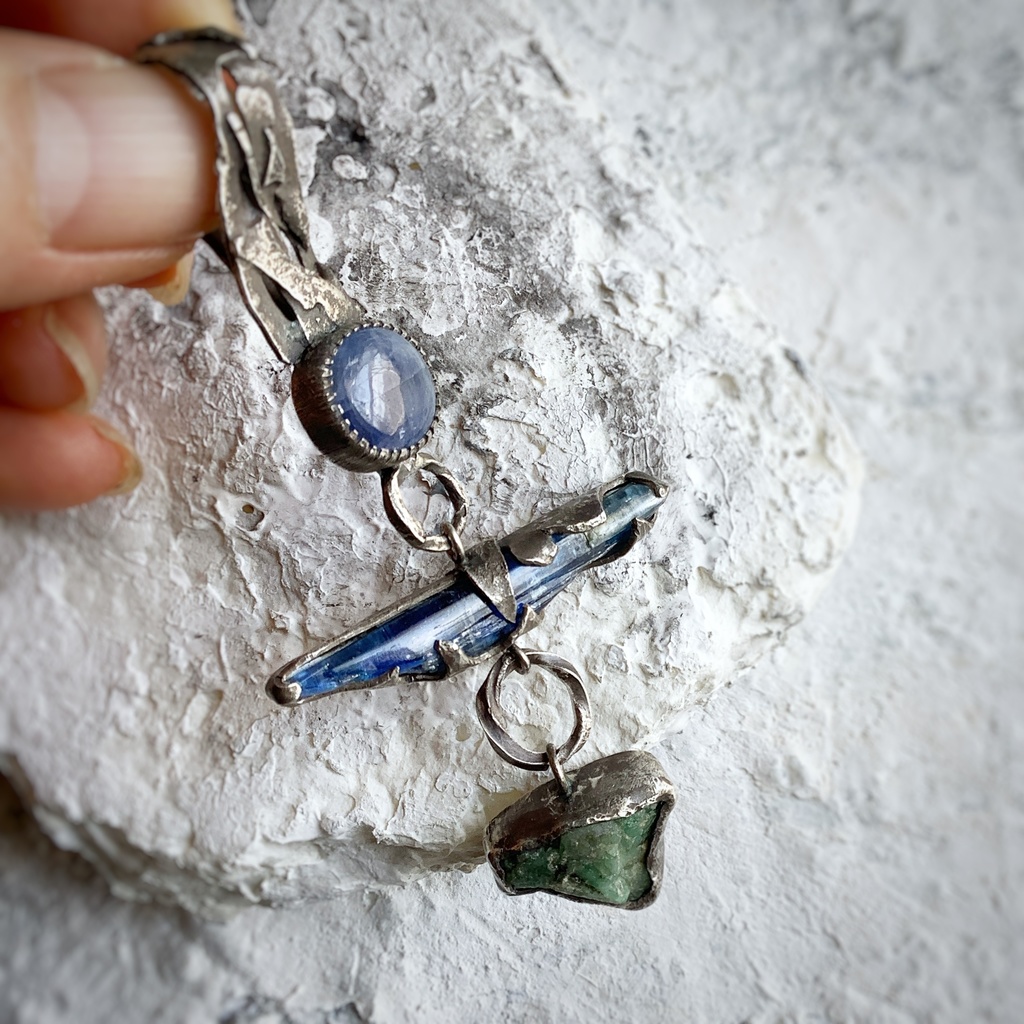 TTペンダント 〇▱▽ サファイヤ カイヤナイト エメラルド