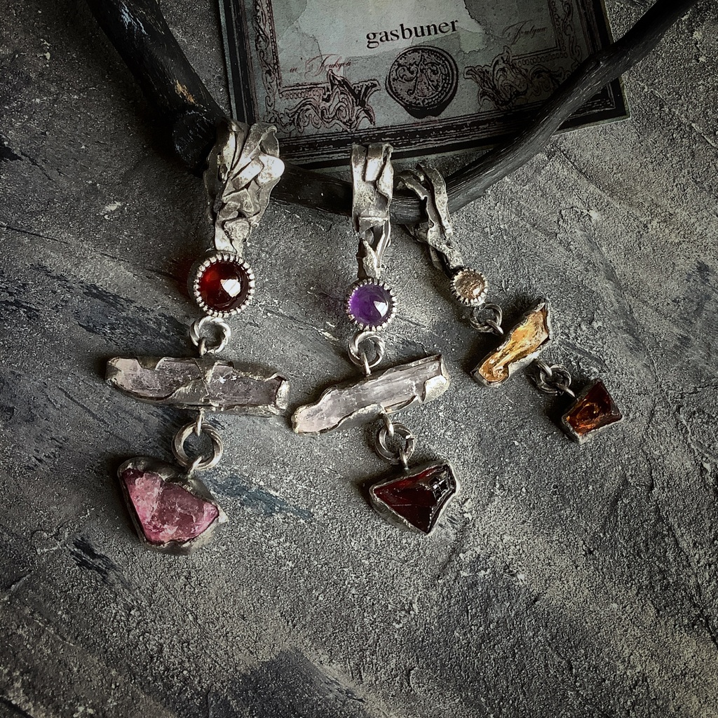 TTペンダント 〇▱▽ アメジスト クンツァイト ガーネット