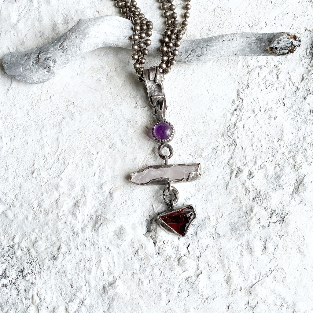 TTペンダント 〇▱▽ アメジスト クンツァイト ガーネット