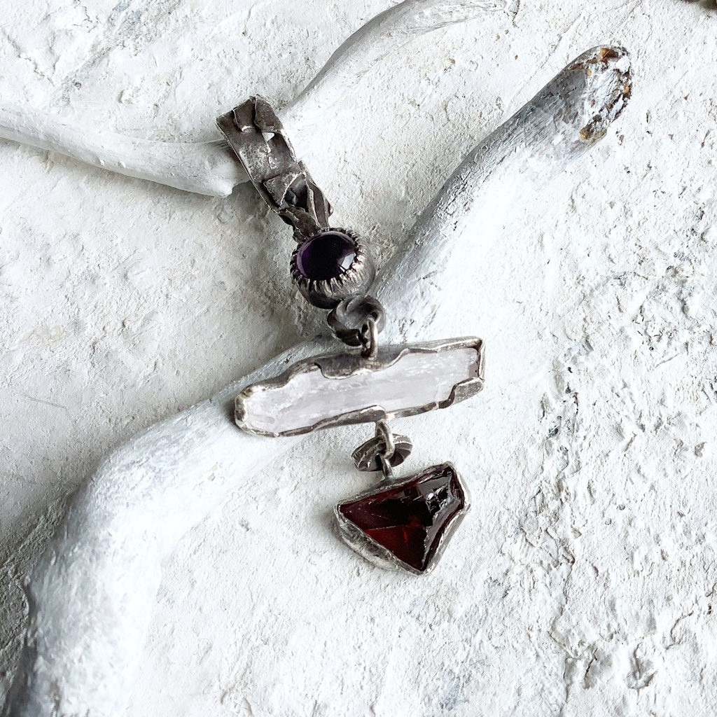 TTペンダント 〇▱▽ アメジスト クンツァイト ガーネット