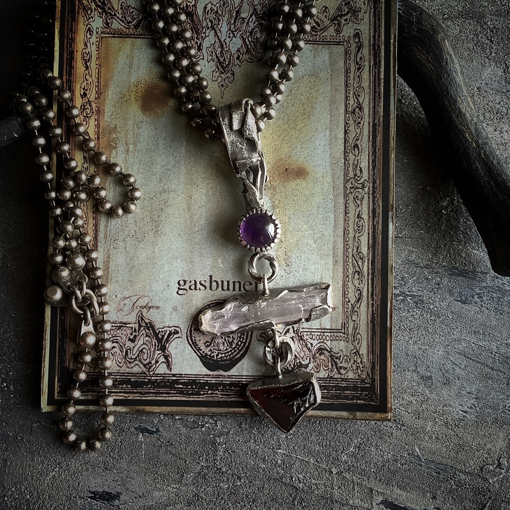 TTペンダント 〇▱▽ アメジスト クンツァイト ガーネット