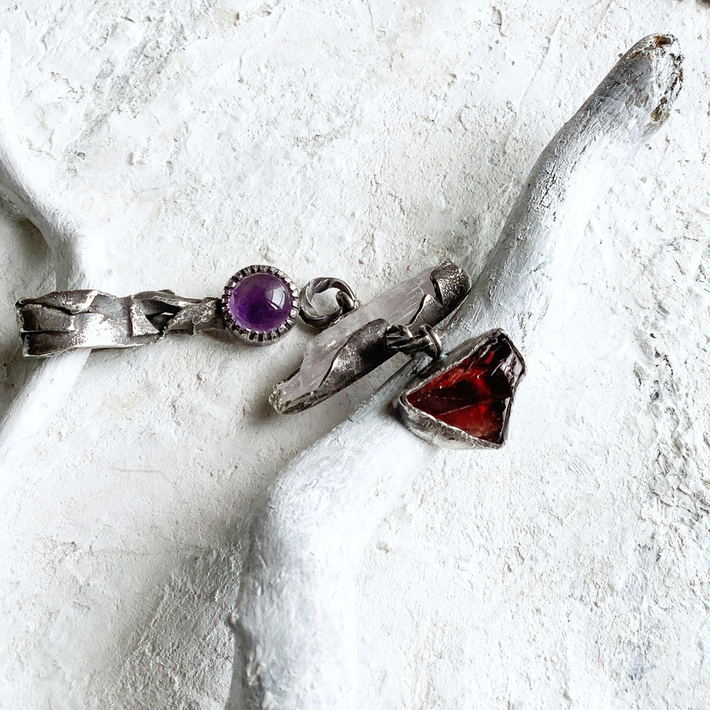 TTペンダント 〇▱▽ アメジスト クンツァイト ガーネット