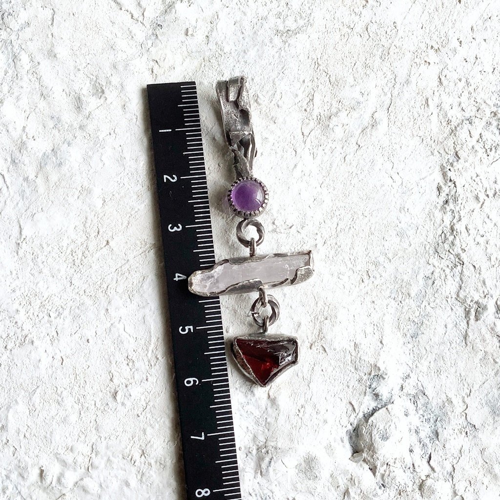 TTペンダント 〇▱▽ アメジスト クンツァイト ガーネット