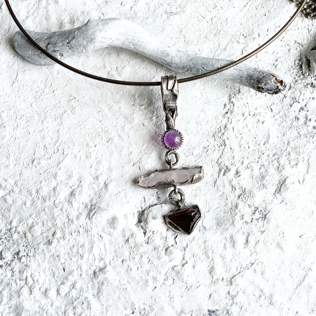 TTペンダント 〇▱▽ アメジスト クンツァイト ガーネット