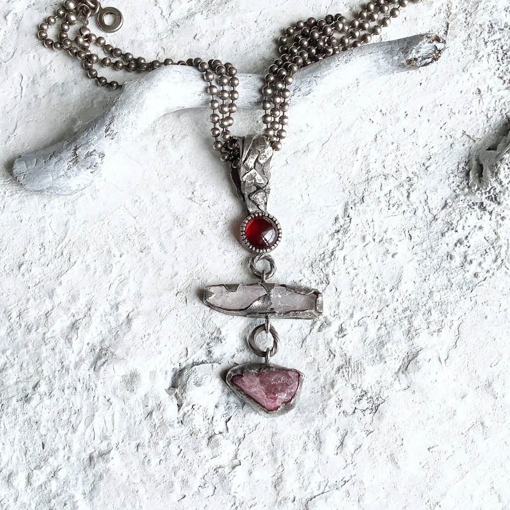 TTペンダント 〇▱▽ ガーネット クンツァイト トルマリン