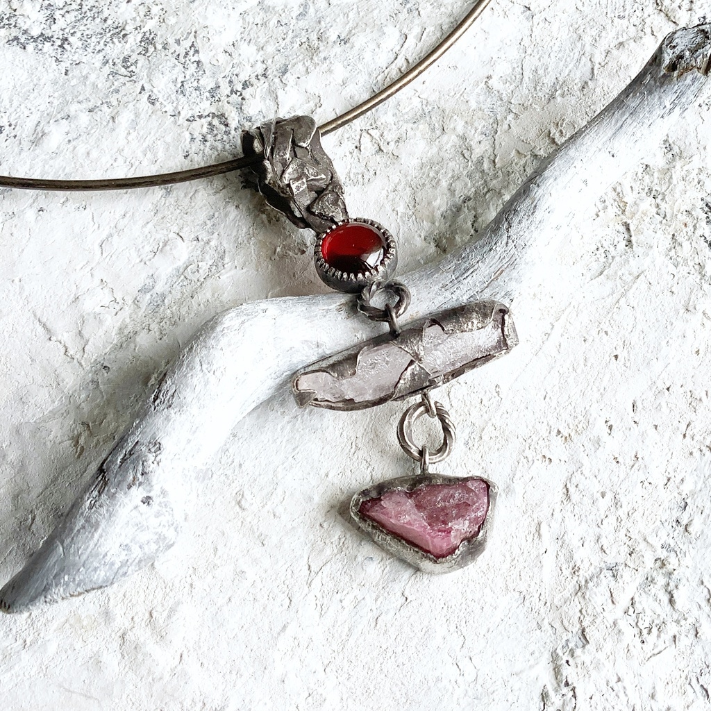 TTペンダント 〇▱▽ ガーネット クンツァイト トルマリン