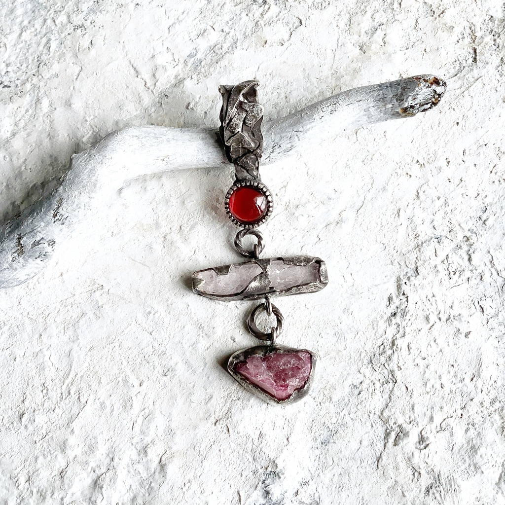 TTペンダント　〇▱▽　ガーネット　クンツァイト　トルマリン