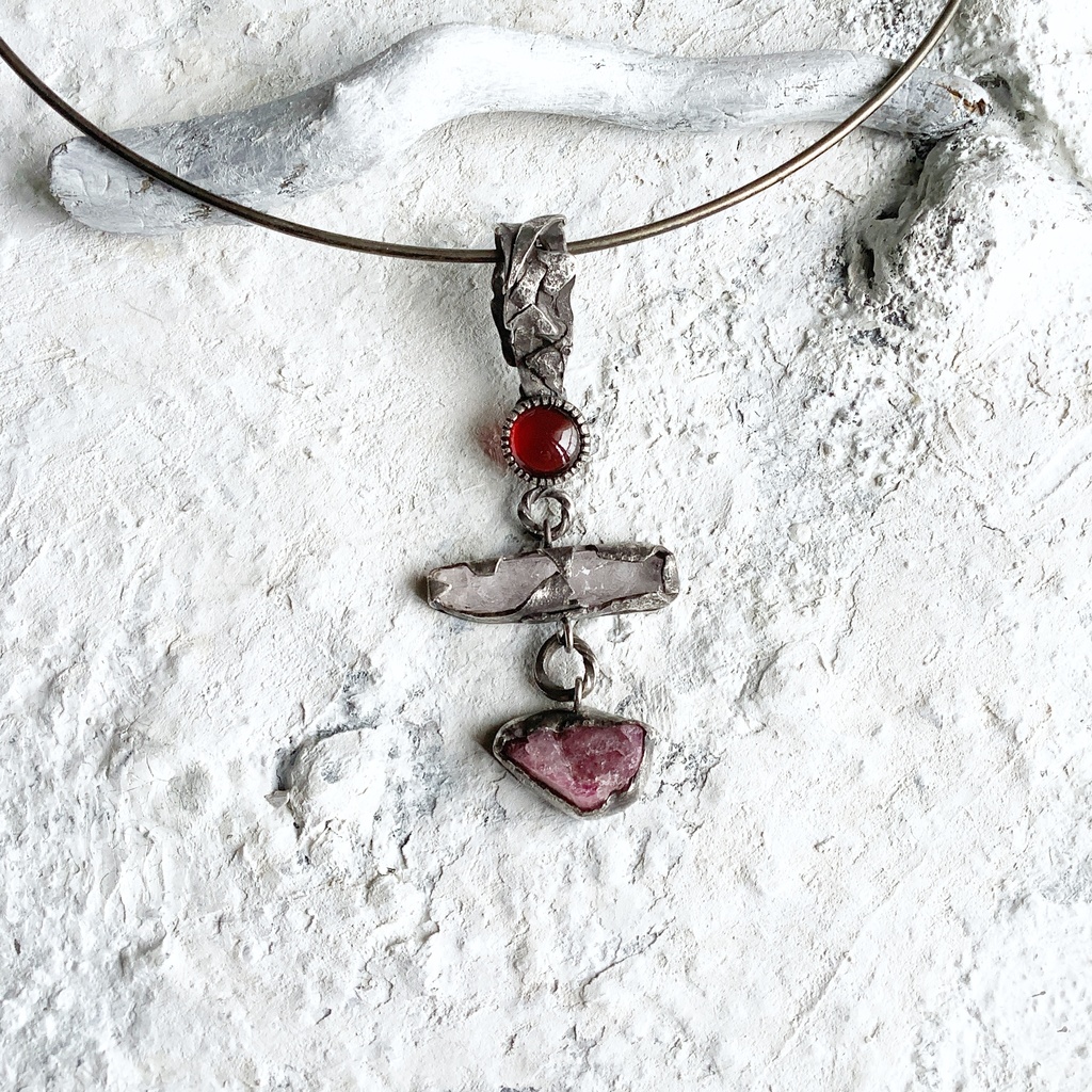 TTペンダント 〇▱▽ ガーネット クンツァイト トルマリン