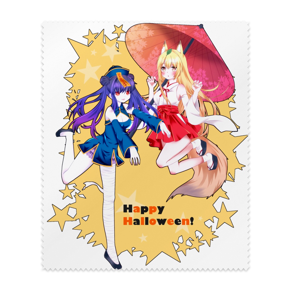 狐っ娘とキョンシーちゃんの眼鏡拭き