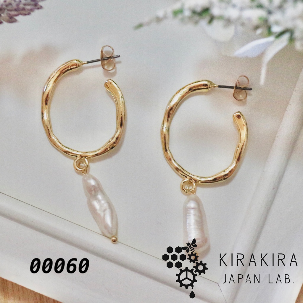 不揃い淡水パール 歪みフープスタッドピアス Kirakira Japanlab Booth