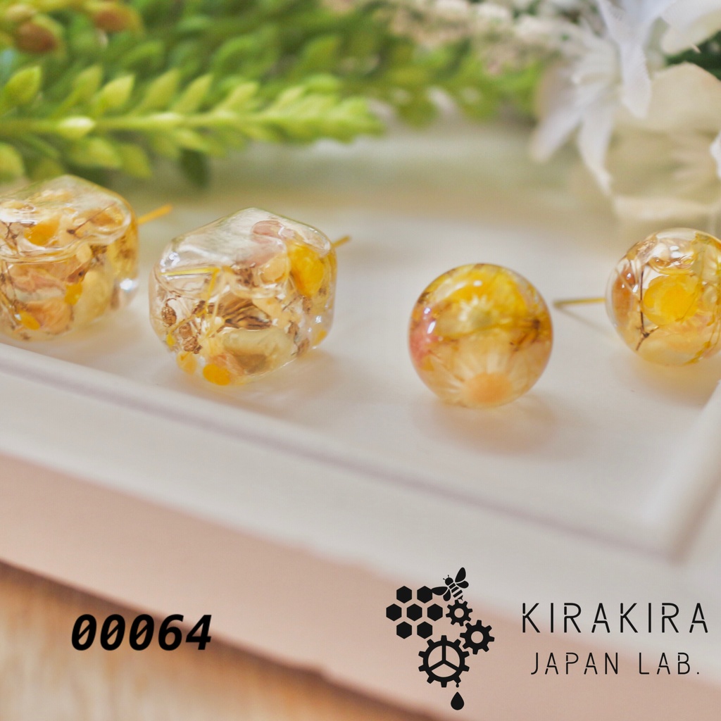 在庫処分 ハーバリウム ガラスドームスタッドピアスセット Kirakira Japanlab Booth