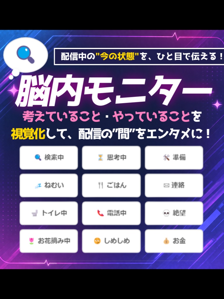 【配信ツール/OBS】脳内モニター｜『頭の中を映し出す』アイコン表示オーバーレイ