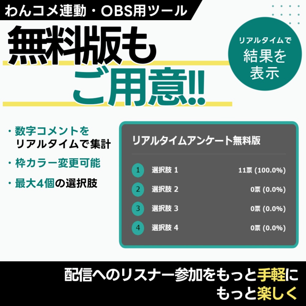 【配信ツール/OBS】リアルタイムアンケート|クイズ・予想・都道府県企画に📊OBS画面で管理・表示できるアンケートツール【わんコメ連動】