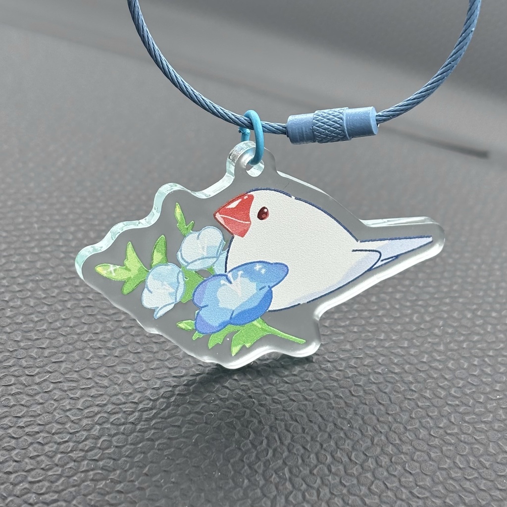 ネモフィラと文鳥　アクリルキーホルダー