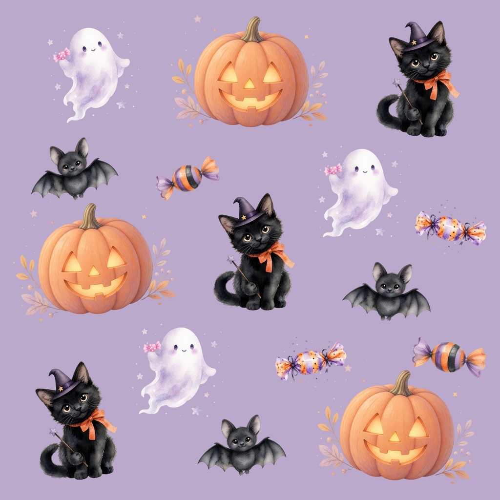秋 ハロウィン かぼちゃ 黒猫など ／ デジタルペーパー４枚セット ／ 背景素材・デジタル手帳・壁紙・ラッピング