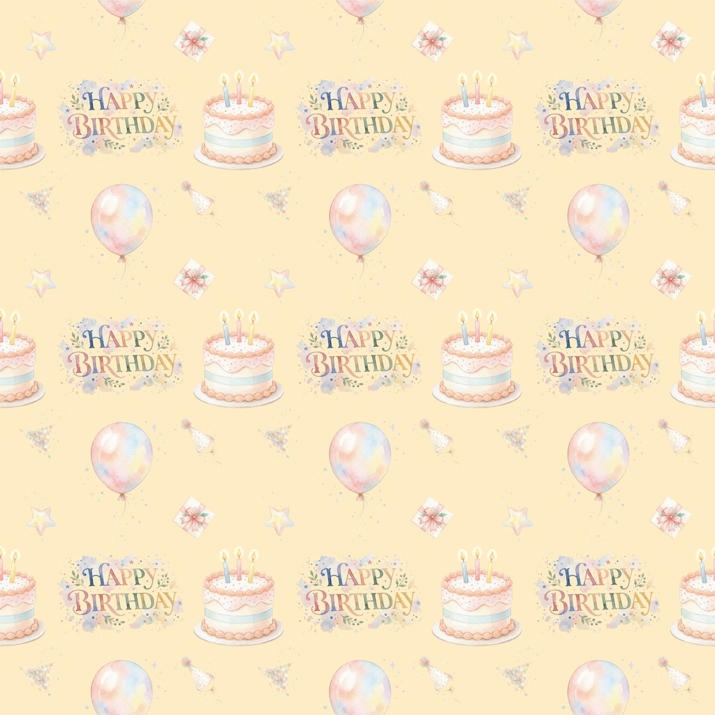 【誕生日】パステルカラー・かわいいケーキ、風船柄/シームレス・デジタルペーパー5色セット/背景素材・デジタル手帳・壁紙・ラッピング