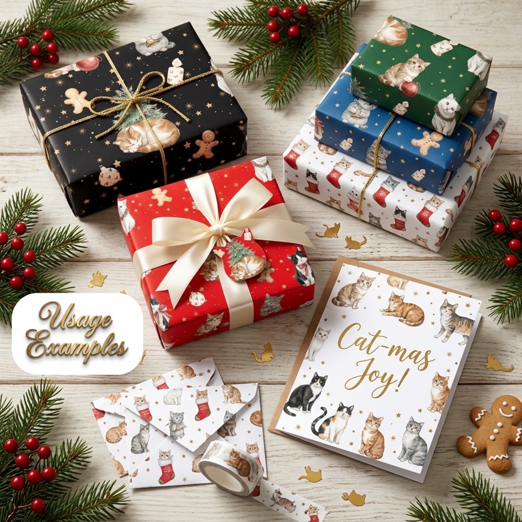 猫たちと過ごす楽しいクリスマス/シームレス・デジタルペーパー6枚セット / 背景素材・ラッピング・デジタル手帳・壁紙