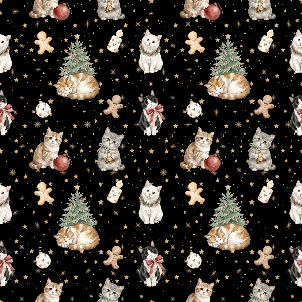 猫たちと過ごす楽しいクリスマス/シームレス・デジタルペーパー6枚セット / 背景素材・ラッピング・デジタル手帳・壁紙