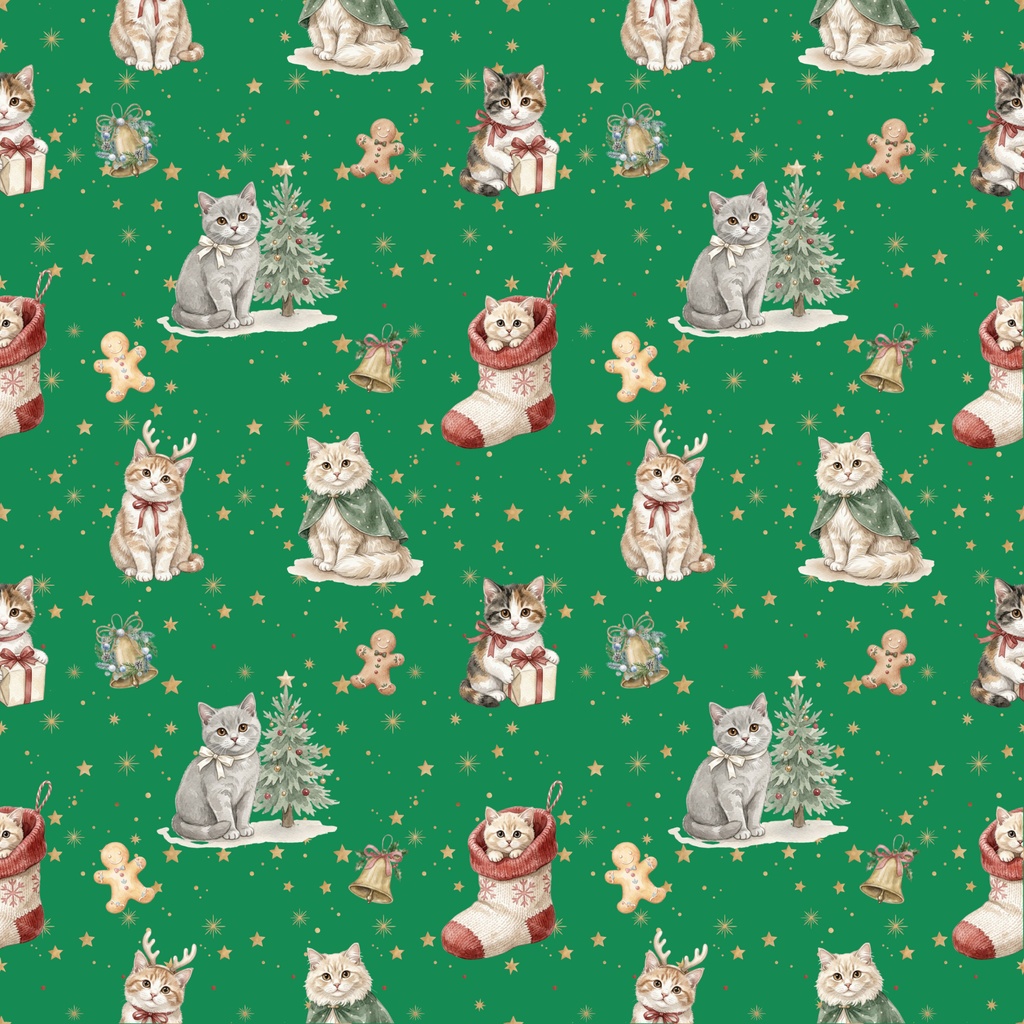 猫たちと過ごす楽しいクリスマス/シームレス・デジタルペーパー6枚セット / 背景素材・ラッピング・デジタル手帳・壁紙