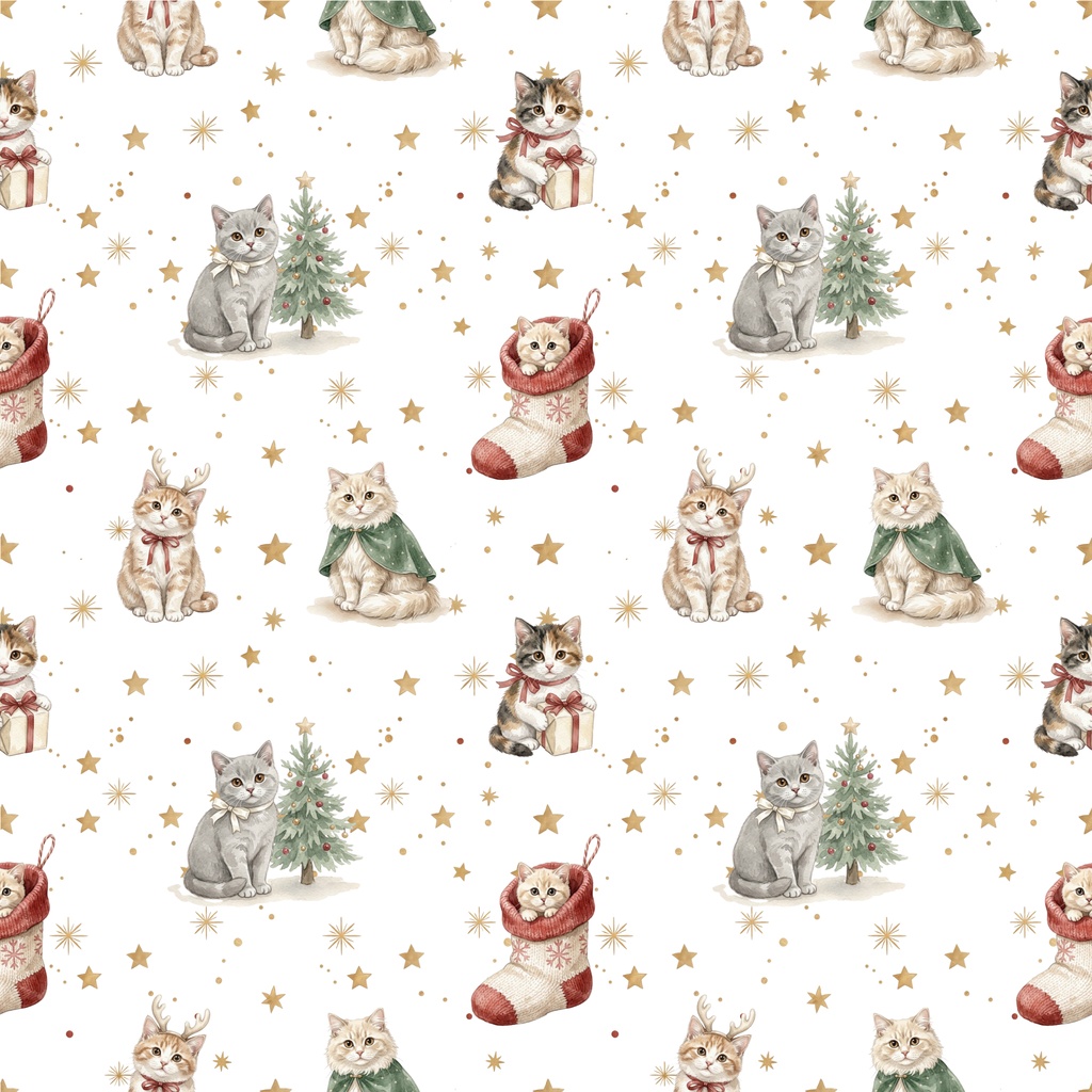 猫たちと過ごす楽しいクリスマス/シームレス・デジタルペーパー6枚セット / 背景素材・ラッピング・デジタル手帳・壁紙