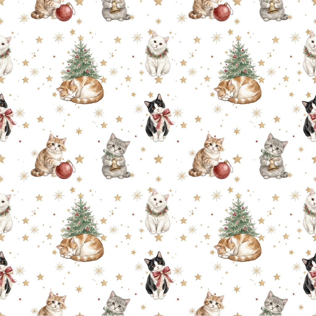猫たちと過ごす楽しいクリスマス/シームレス・デジタルペーパー6枚セット / 背景素材・ラッピング・デジタル手帳・壁紙