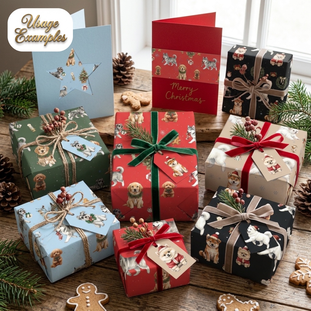 犬たちと過ごす楽しいクリスマス/シームレス・デジタルペーパー6枚セット / 背景素材・ラッピング・デジタル手帳・壁紙