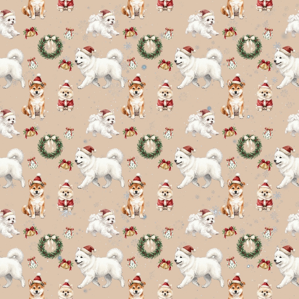 犬たちと過ごす楽しいクリスマス/シームレス・デジタルペーパー6枚セット / 背景素材・ラッピング・デジタル手帳・壁紙
