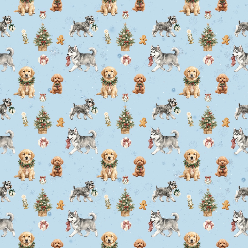 犬たちと過ごす楽しいクリスマス/シームレス・デジタルペーパー6枚セット / 背景素材・ラッピング・デジタル手帳・壁紙