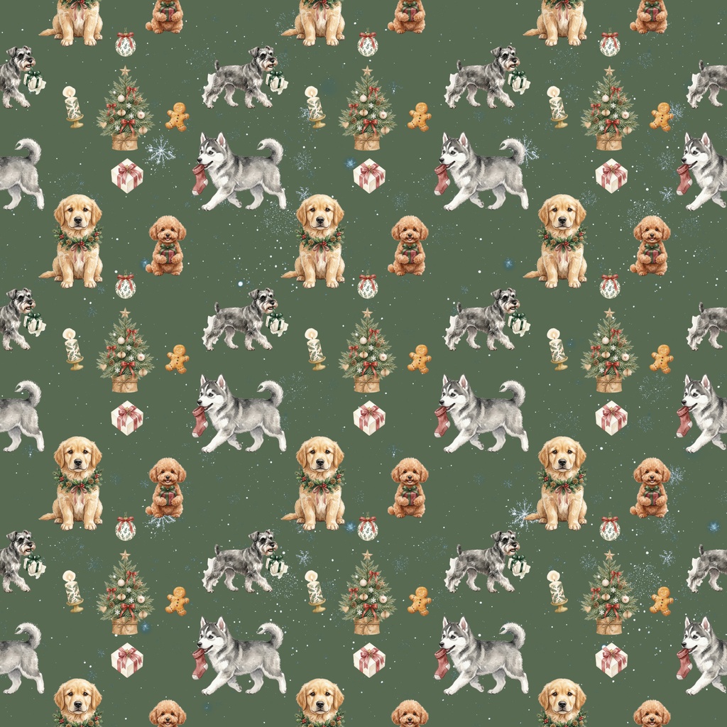 犬たちと過ごす楽しいクリスマス/シームレス・デジタルペーパー6枚セット / 背景素材・ラッピング・デジタル手帳・壁紙