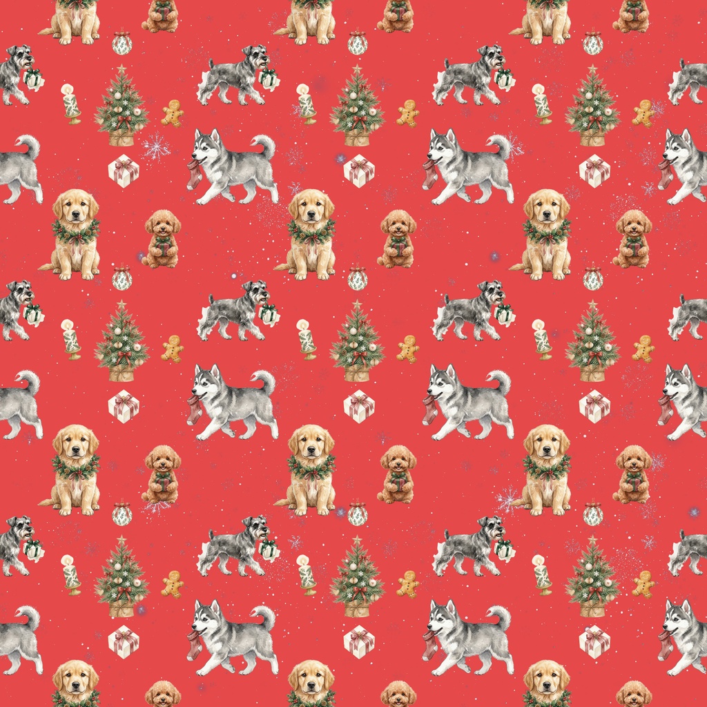 犬たちと過ごす楽しいクリスマス/シームレス・デジタルペーパー6枚セット / 背景素材・ラッピング・デジタル手帳・壁紙