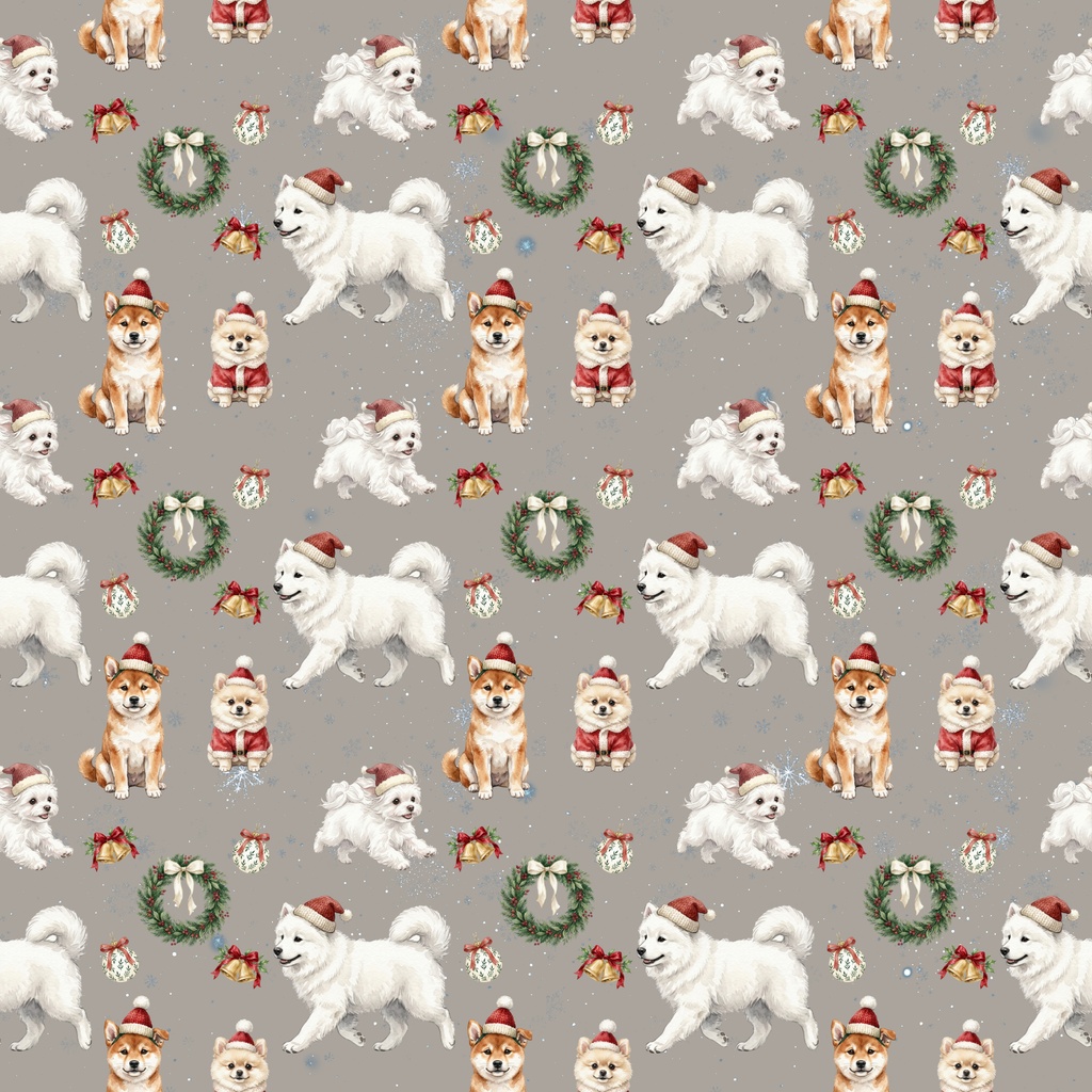 犬たちと過ごす楽しいクリスマス/シームレス・デジタルペーパー6枚セット / 背景素材・ラッピング・デジタル手帳・壁紙