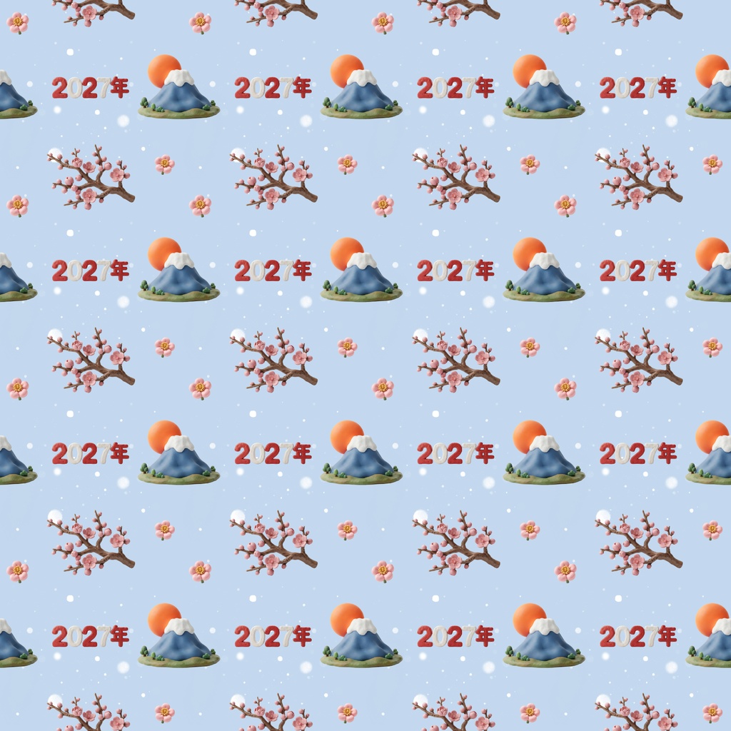 かわいい日本のお正月柄(富士山、梅、門松、鏡餅など)/シームレス・デジタルペーパー6枚セット/ 背景素材・ラッピング・デジタル手帳・壁紙