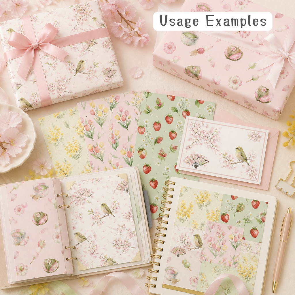 春を彩るデジタルペーパー5種セット(桜、ミモザ、チューリップ、いちごの柄)/シームレス仕様/背景素材・ラッピング・デジタル手帳・壁紙