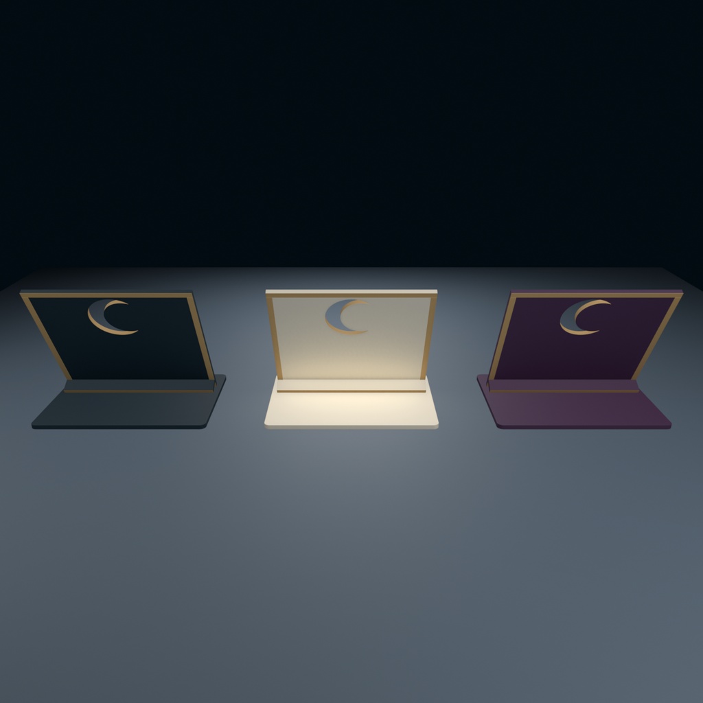 月の書見台|本を斜めに立てる読書スタンド 3Dモデル・3色|FBX / GLB / Blender|VRChat ワールド向け