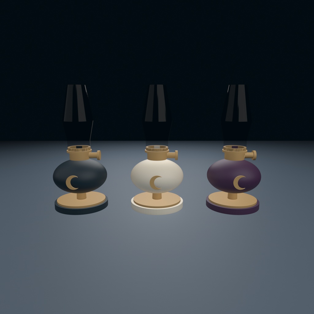 月のオイルランプ|卓上のアンティーク風ランプ 3Dモデル・3色|FBX / GLB / Blender|VRChat ワールド向け