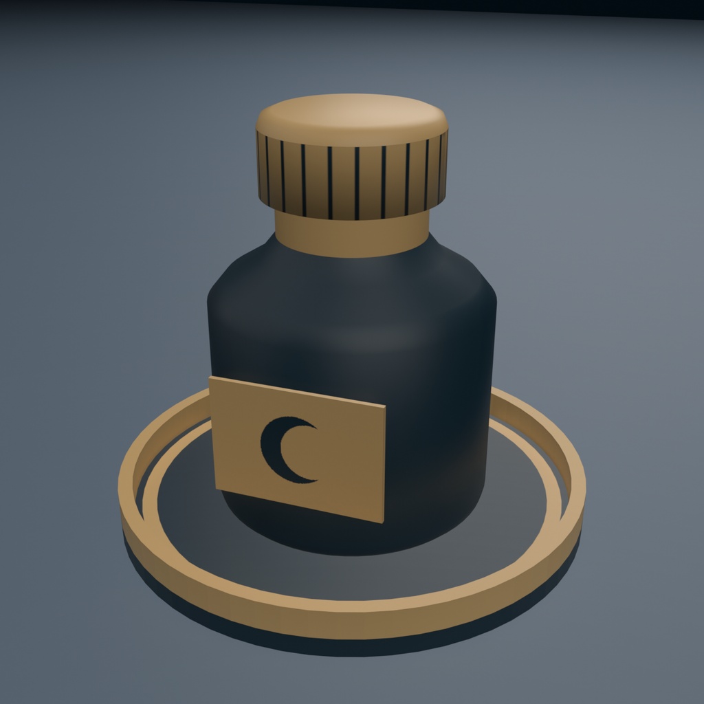 月のインク瓶|受け皿つき 机上の小物 3Dモデル・3色|FBX / GLB / Blender|VRChat ワールド向け