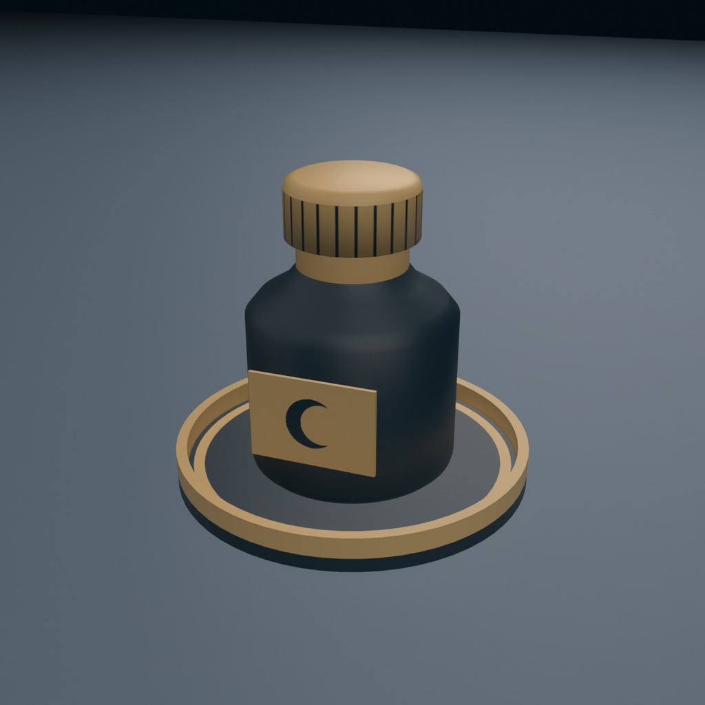 月のインク瓶｜受け皿つき 机上の小物 3Dモデル・3色｜FBX / GLB / Blender｜VRChat ワールド向け